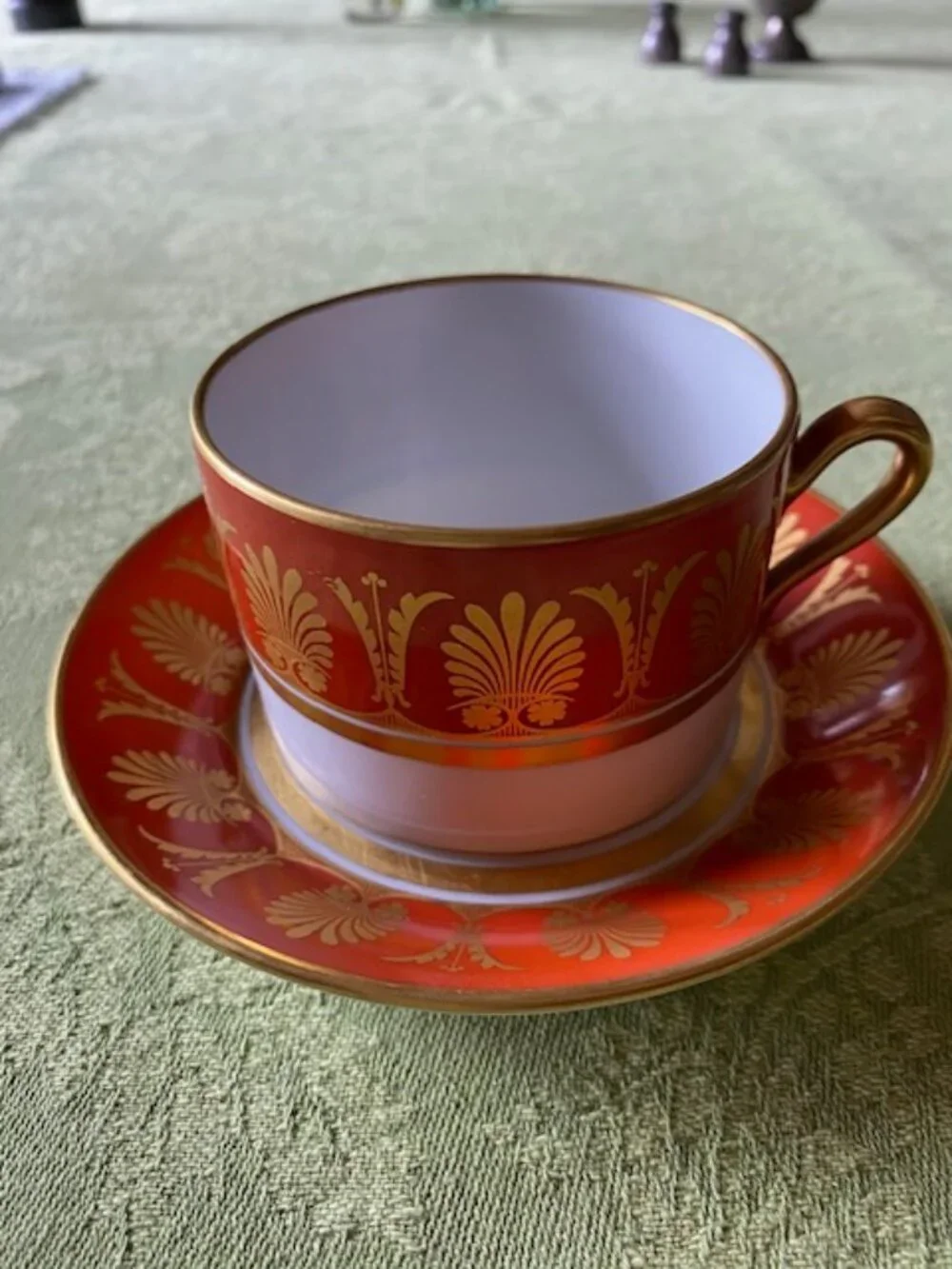 GINORI POMPEI RED TEA CUP & SAUCER SINCE ITALY Rare and hard to find pattern